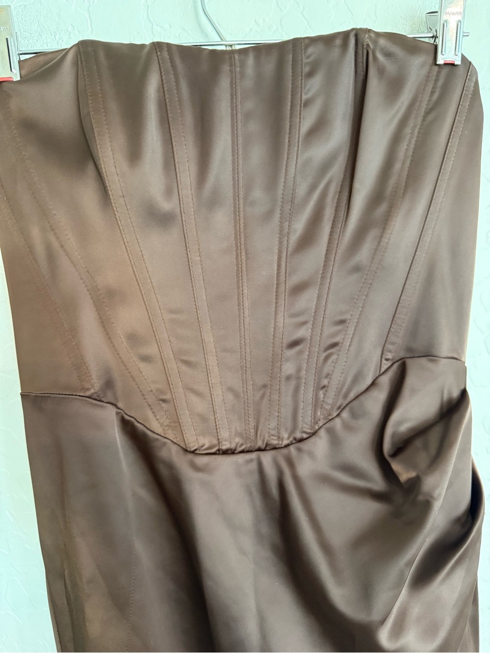 BARDOT Everlasting Strapless Brown Satin Evening Dress - Small/US 4 - Picture 7 of 11